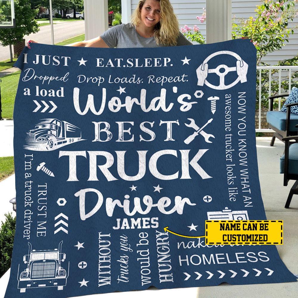 Personalized Trucker Blanket, World's Best Truck Driver, Trucker Fleece Blanket - Sherpa Blanket, Gift For Trucker Lovers