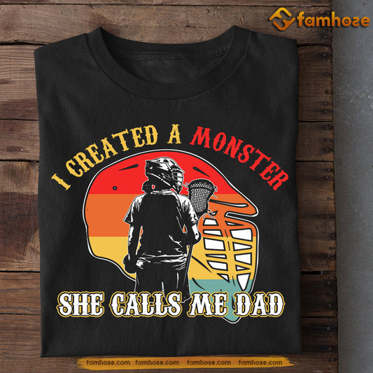 Vintage Lacrosse Girl T-shirt, I Created A Monster She Calls Me Dad, Father's Day Gift For Lacrosse Lovers, Lacrosse Woman Players