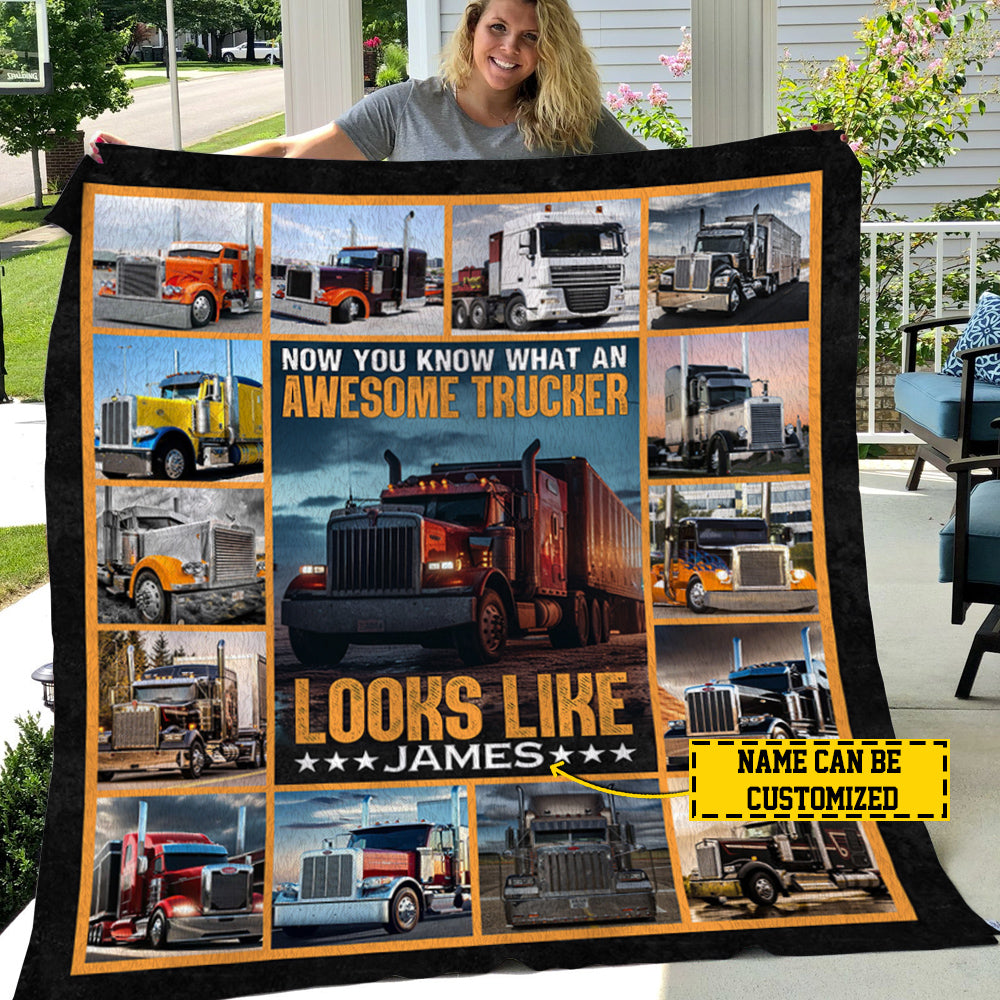 Personalized Trucker Blanket, Awesome Trucker Looks Like, Trucker Fleece Blanket - Sherpa Blanket, Gift For Trucker Lovers