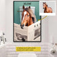 Funny Personalized Horse Bathroom Canvas Painting, Horse Read News Toilet Wall Art Decor, Restroom Poster Gift For Horse And Book Lovers