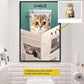 Funny Personalized Cat Bathroom Canvas Painting, Cat Read News Toilet Wall Art Decor, Restroom Poster Gift For Cat And Book Lovers