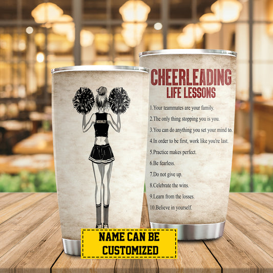 Personalized Cheerleading Girl Tumbler, Cheerleading Life Lessons, Sports Stainless Steel Tumbler, Travel Mug Tumblers Gift For Cheerleading Lovers