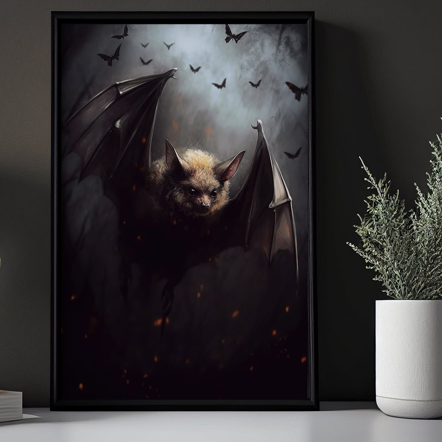 Dark Bat Moonlight Vintage Halloween Canvas Painting, Wall Art Decor - Dark Halloween Poster Gift