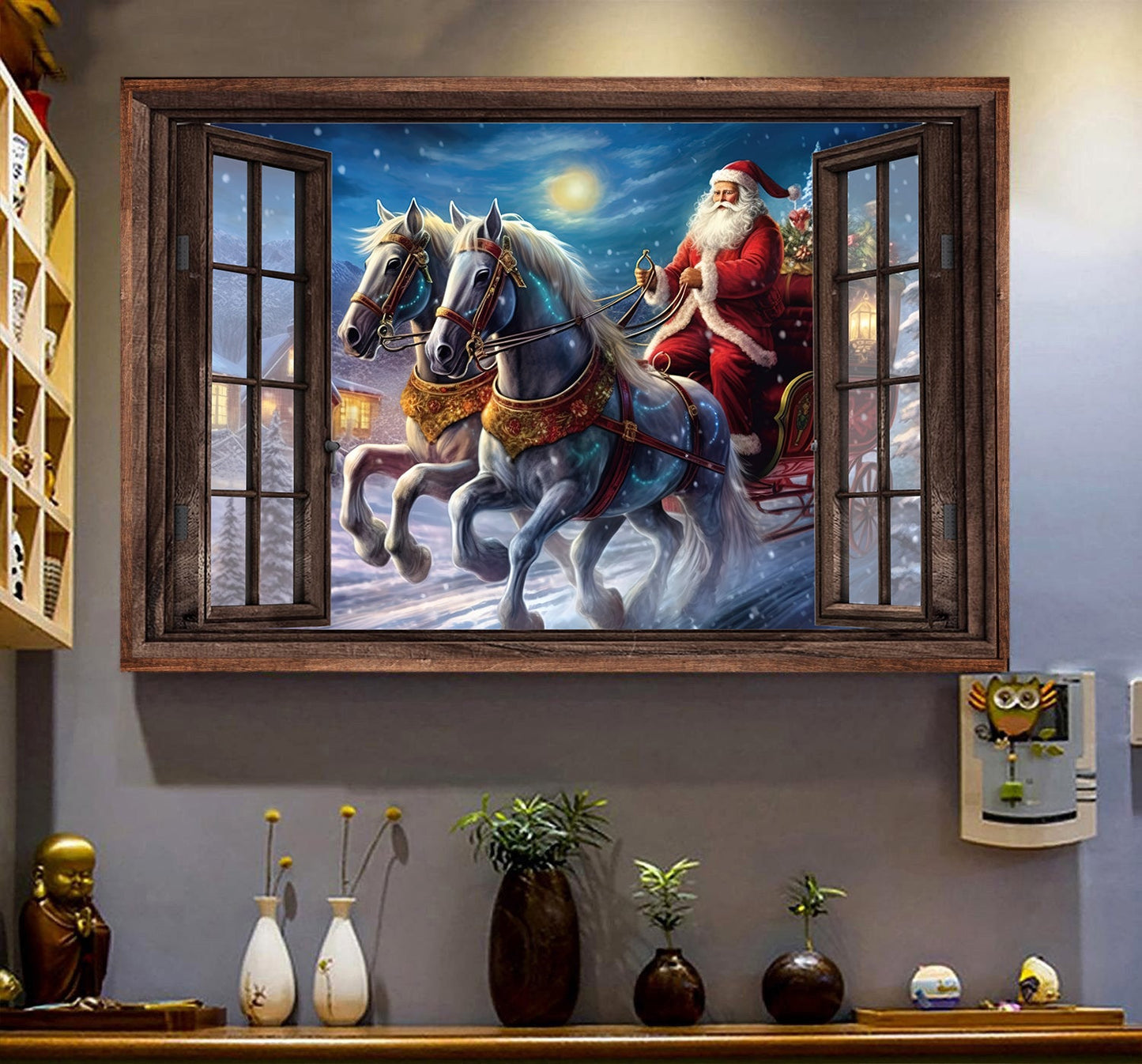 The Horses Are Pulling Santa Claus, Christmas Canvas Painting, Xmas Wall Art Decor - Christmas Poster Gift For Horse Lovers, Horse Riders, Equestrians