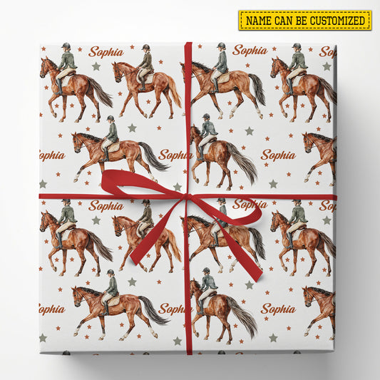 Personalized Dressage Rider Wrapping Paper, A Very Merry Horse Girl Wrapping Paper Rolls, Gift Wrap For Equestrian, Horse Lover