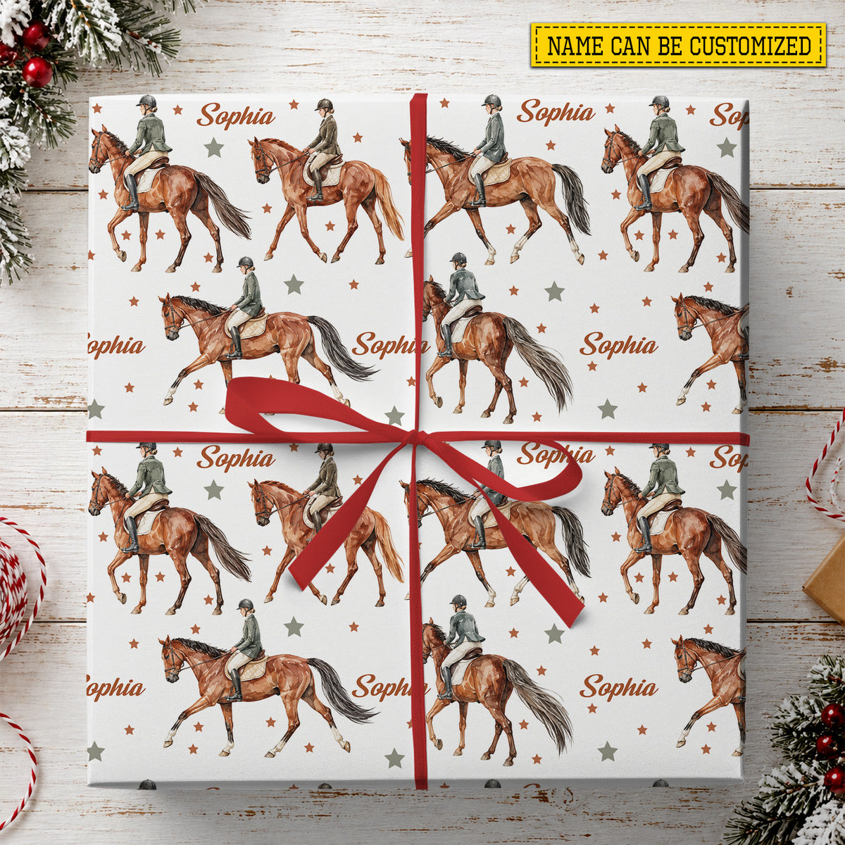 Personalized Dressage Rider Wrapping Paper, A Very Merry Horse Girl Wrapping Paper Rolls, Gift Wrap For Equestrian, Horse Lover