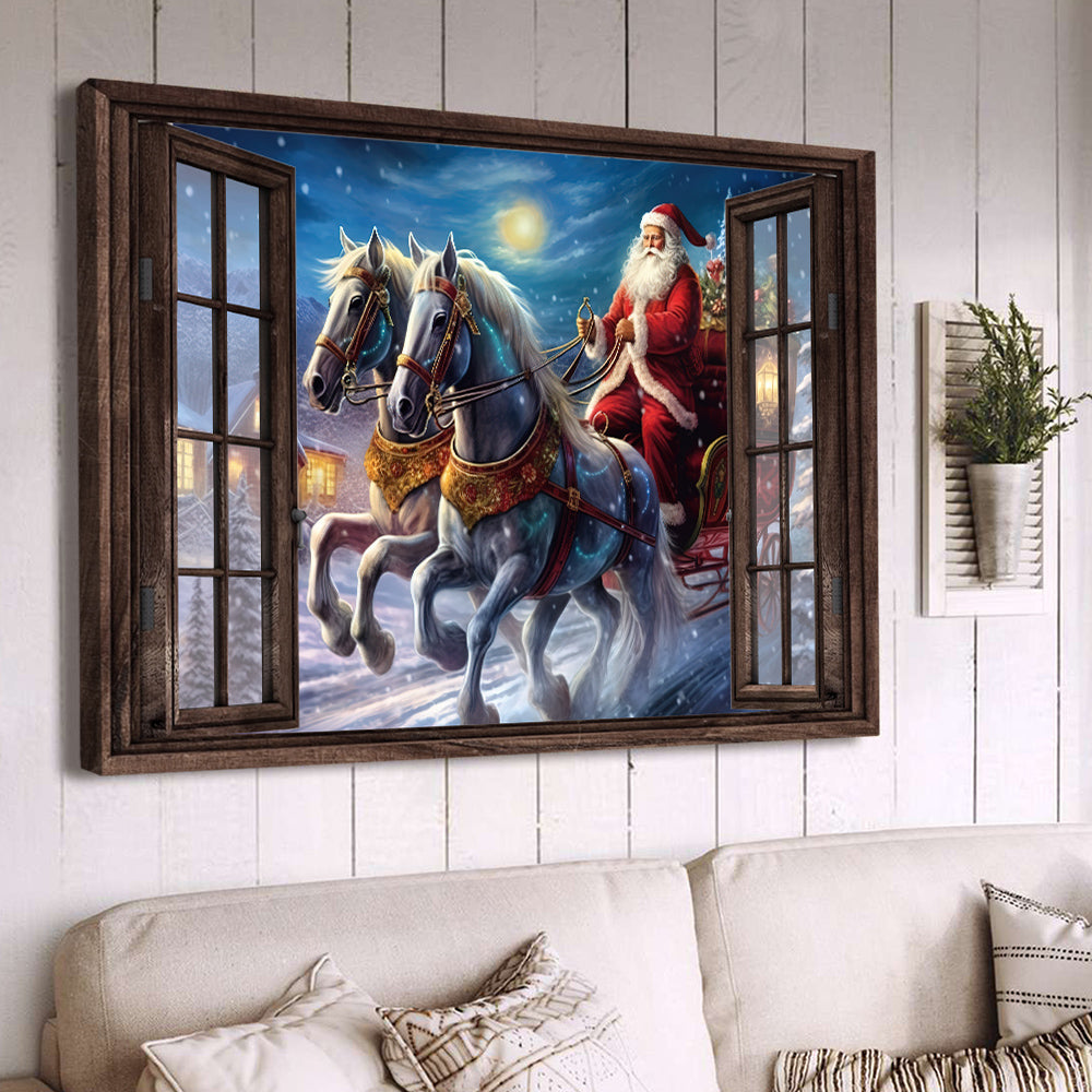 The Horses Are Pulling Santa Claus, Christmas Canvas Painting, Xmas Wall Art Decor - Christmas Poster Gift For Horse Lovers, Horse Riders, Equestrians