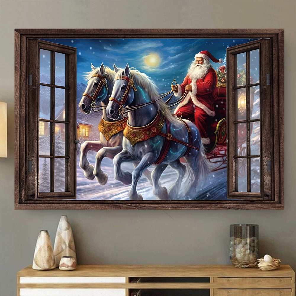 The Horses Are Pulling Santa Claus, Christmas Canvas Painting, Xmas Wall Art Decor - Christmas Poster Gift For Horse Lovers, Horse Riders, Equestrians