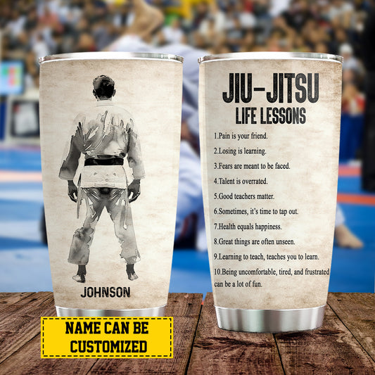 Personalized Jiu Jitsu Boy Tumbler, Jiu Jitsu Life Lessons, Sports Stainless Steel Tumbler, Travel Mug Tumblers Gift For Jiu Jitsu Lovers