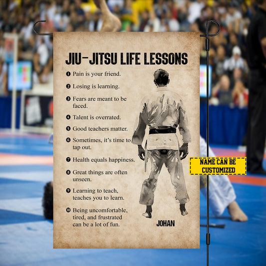 Personalized Jiu Jitsu Life Lessons Garden Flag, Sports Outdoor Decor, Yard Decor Gift For Jiu Jitsu Lovers