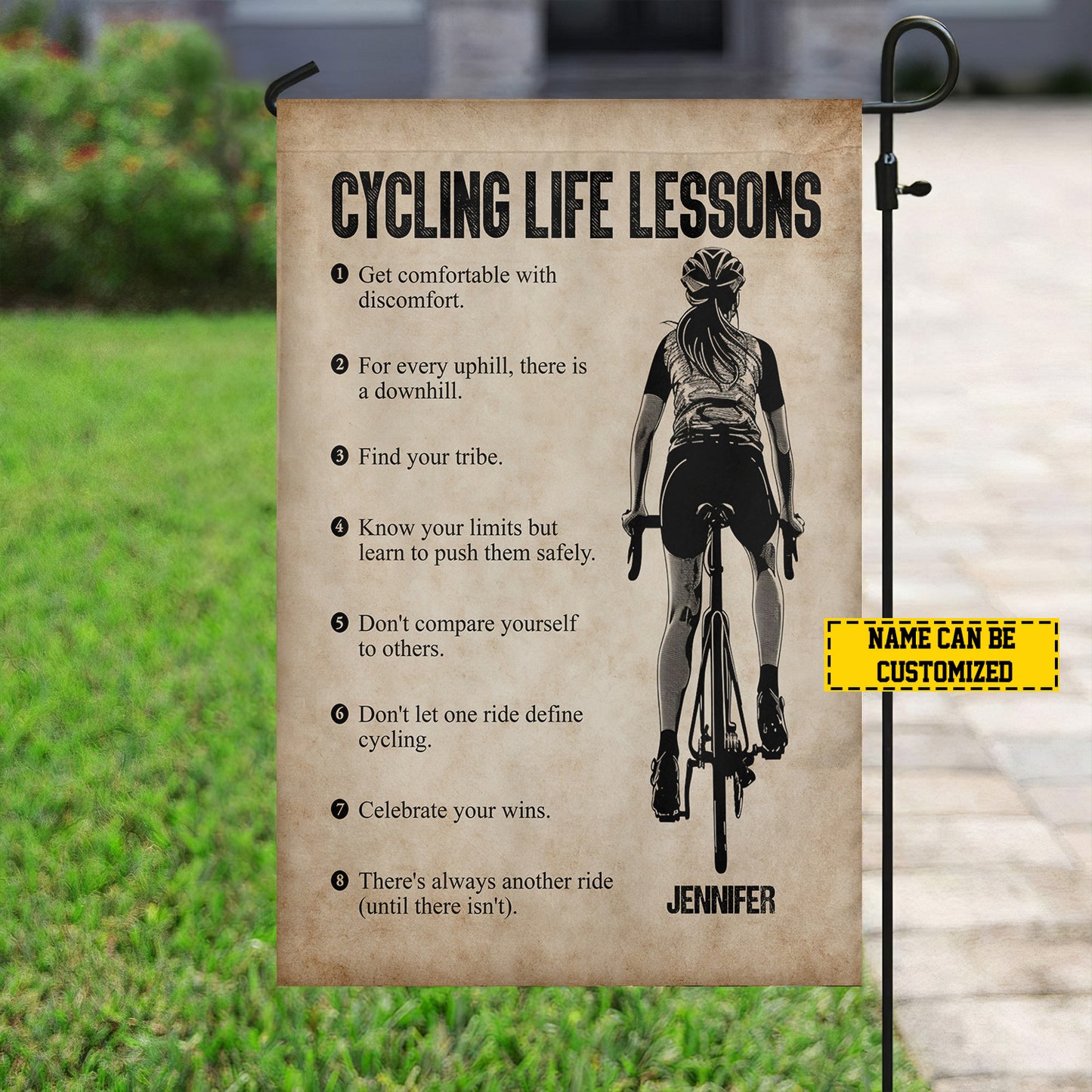 Personalized Cycling Life Lessons Garden Flag, Sports Outdoor Decor, Yard Decor Gift For Cycling Lovers, Cycling Girls