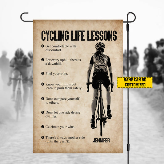 Personalized Cycling Life Lessons Garden Flag, Sports Outdoor Decor, Yard Decor Gift For Cycling Lovers, Cycling Girls