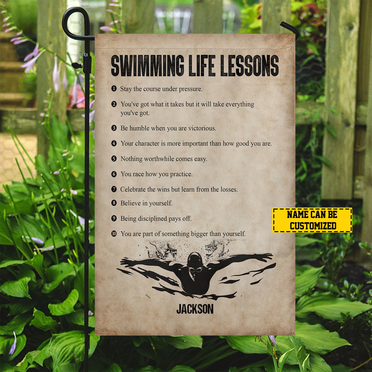 Personalized Swimming Life Lessons Garden Flag, Sports Outdoor Decor, Yard Decor Gift For Swimming Lovers, Swimming Boys