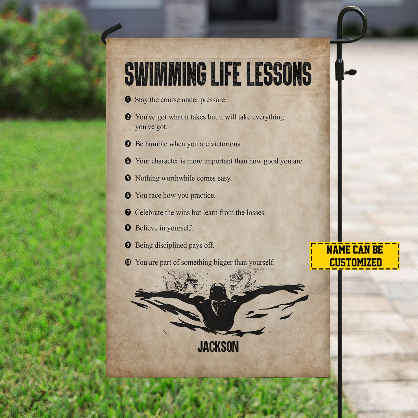 Personalized Swimming Life Lessons Garden Flag, Sports Outdoor Decor, Yard Decor Gift For Swimming Lovers, Swimming Boys