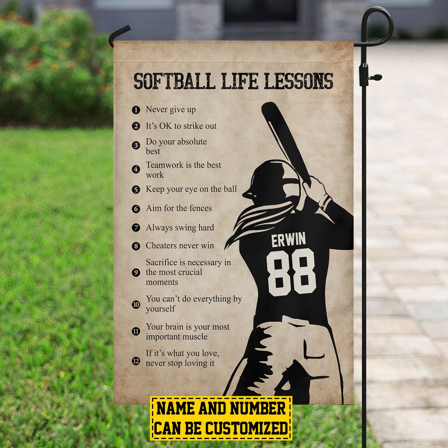 Personalized Softball Life Lessons Garden Flag, Sports Outdoor Decor, Yard Decor Gift For Softball Lovers, Softball Girls