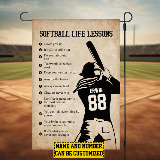 Personalized Softball Life Lessons Garden Flag, Sports Outdoor Decor, Yard Decor Gift For Softball Lovers, Softball Girls