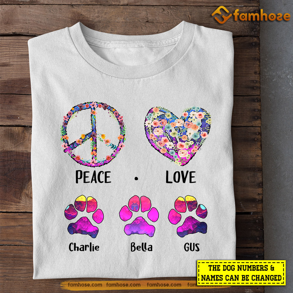 Cute Personalized Dog T-shirt, Peace Love Dog, Mother's Day Gift For Dog Lovers, Dog Tees, Dog Owners