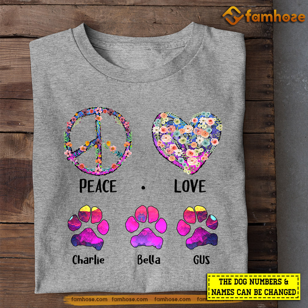 Cute Personalized Dog T-shirt, Peace Love Dog, Mother's Day Gift For Dog Lovers, Dog Tees, Dog Owners