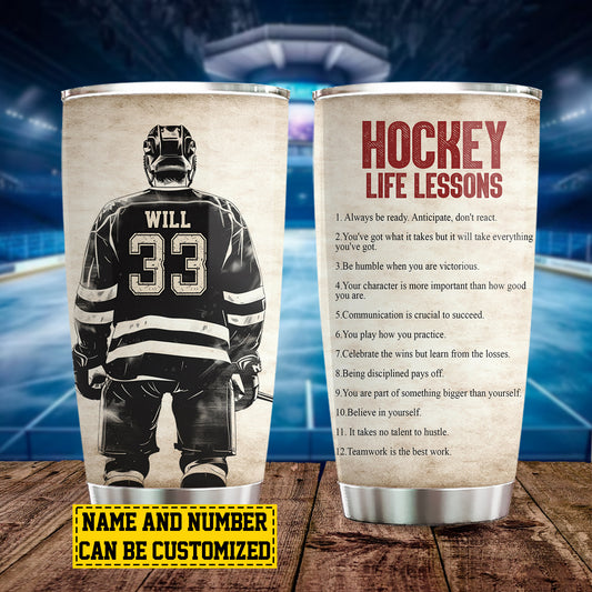 Personalized Hockey Boy Tumbler, Hockey Life Lessons, Sports Stainless Steel Tumbler, Travel Mug Tumblers Gift For Hockey Lovers