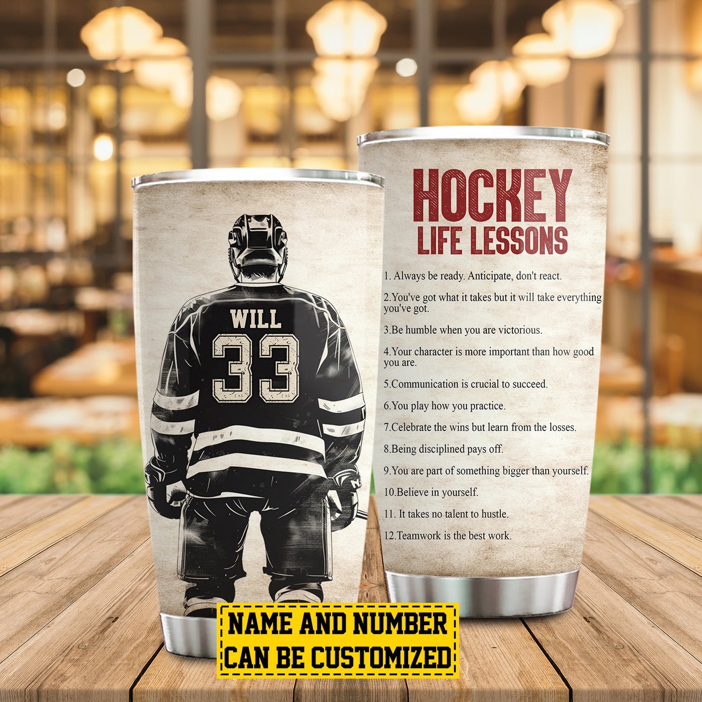 Personalized Hockey Boy Tumbler, Hockey Life Lessons, Sports Stainless Steel Tumbler, Travel Mug Tumblers Gift For Hockey Lovers