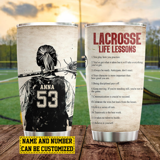 Personalized Lacrosse Girl Tumbler, Lacrosse Life Lessons, Sports Stainless Steel Tumbler, Travel Mug Tumblers Gift For Lacrosse Lovers