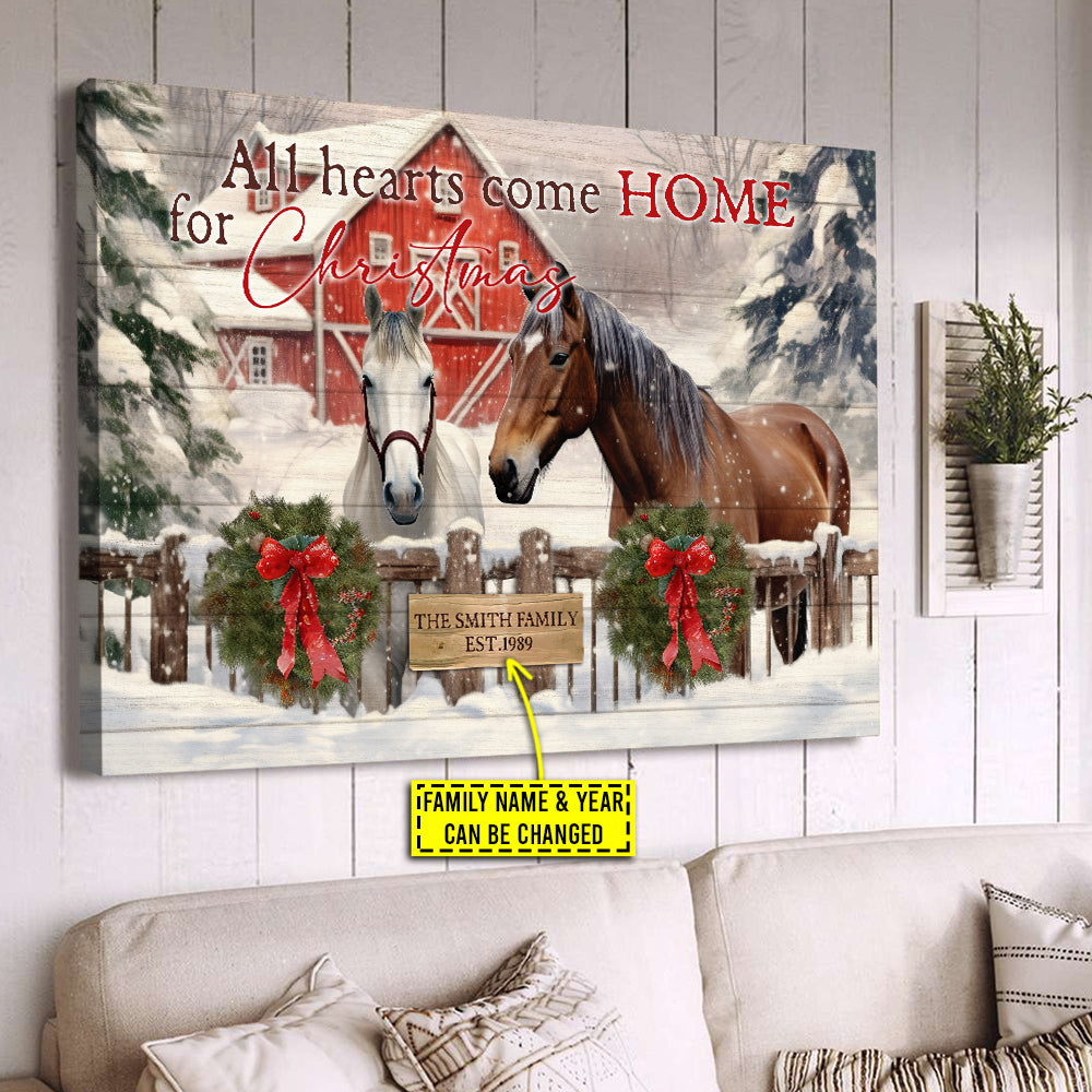 All Hearts Come Home For Christmas, Personalized Christmas Horse Poster & Canvas, Xmas Canvas Wall Art, Christmas Gift For Horse Lovers