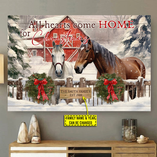 All Hearts Come Home For Christmas, Personalized Christmas Horse Poster & Canvas, Xmas Canvas Wall Art, Christmas Gift For Horse Lovers