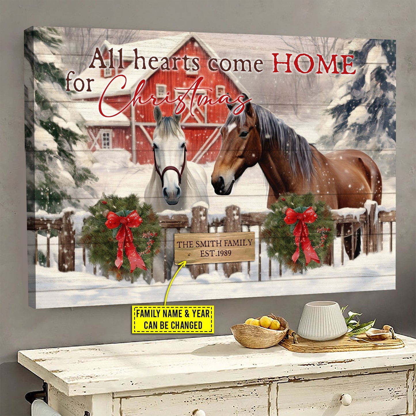 All Hearts Come Home For Christmas, Personalized Christmas Horse Poster & Canvas, Xmas Canvas Wall Art, Christmas Gift For Horse Lovers