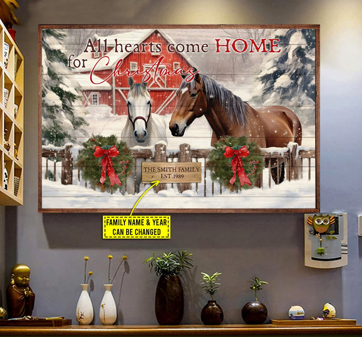 All Hearts Come Home For Christmas, Personalized Christmas Horse Poster & Canvas, Xmas Canvas Wall Art, Christmas Gift For Horse Lovers