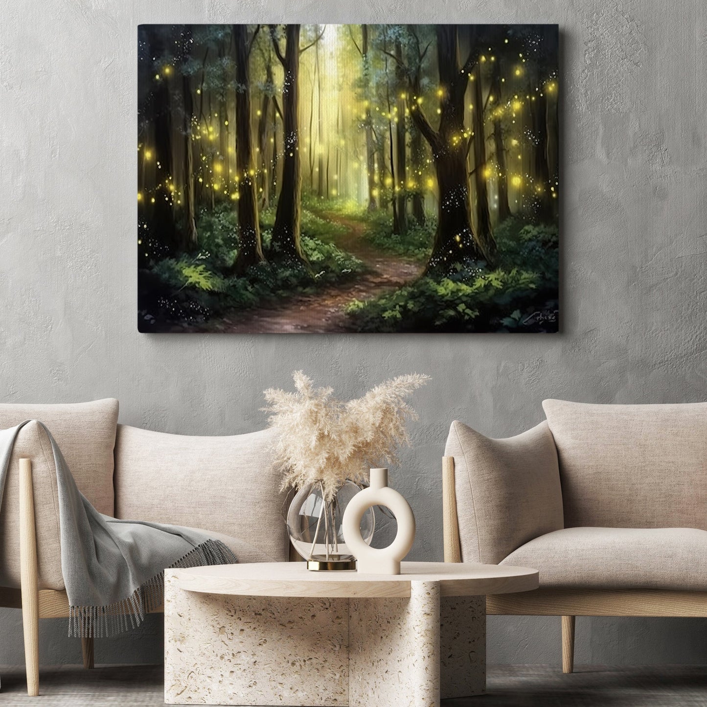 Fireflies In The Enchanted Forest Canvas Painting, Mystery Wall Art Decor - Magic Forest Poster Gift