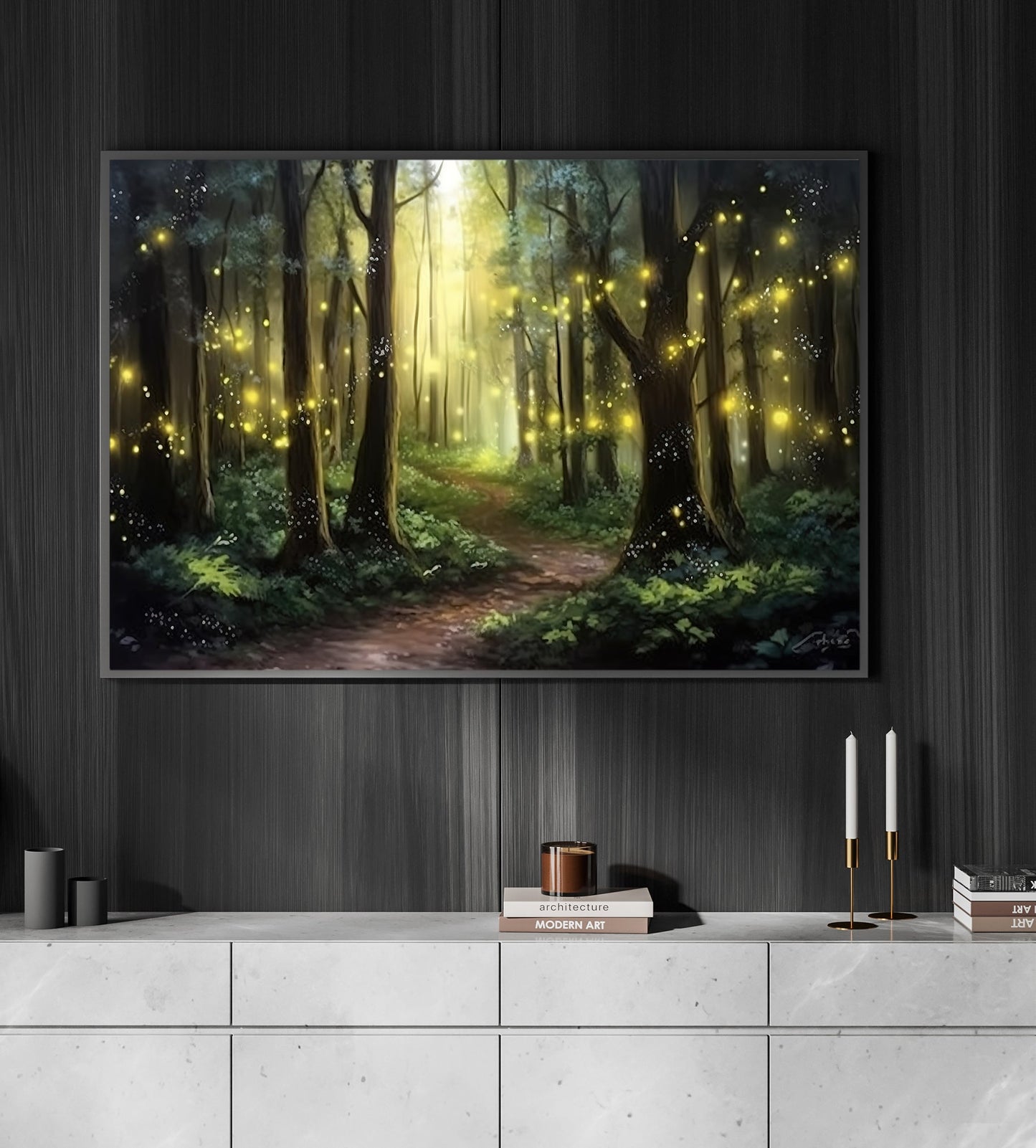 Fireflies In The Enchanted Forest Canvas Painting, Mystery Wall Art Decor - Magic Forest Poster Gift