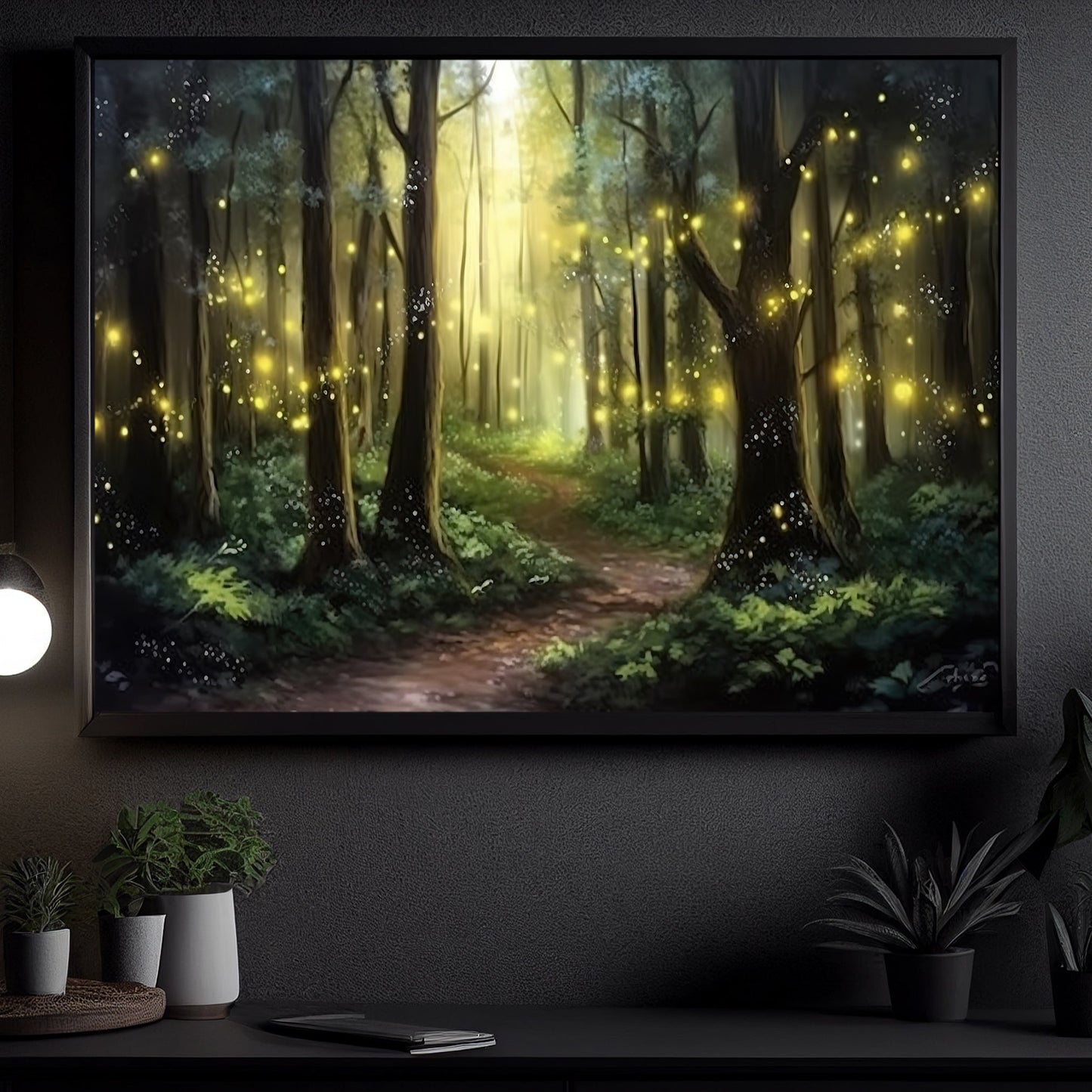 Fireflies In The Enchanted Forest Canvas Painting, Mystery Wall Art Decor - Magic Forest Poster Gift