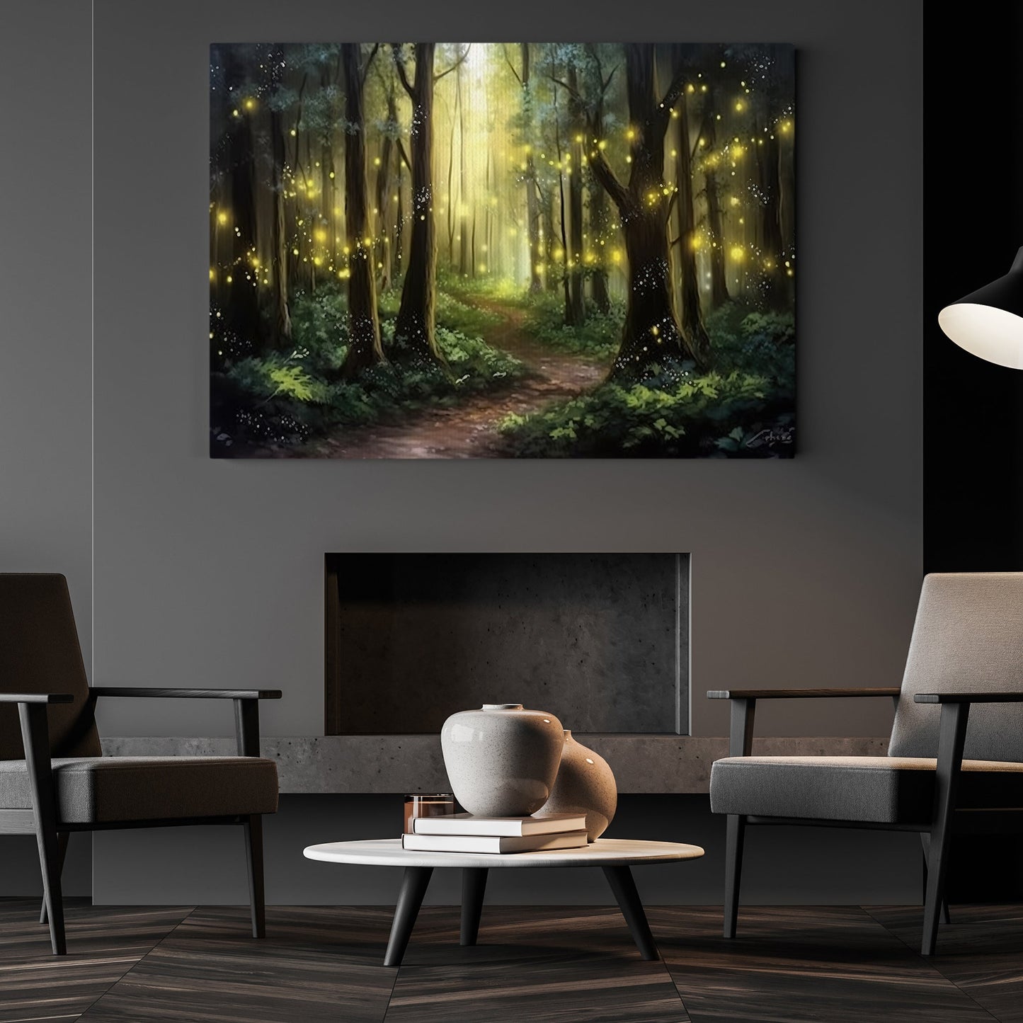 Fireflies In The Enchanted Forest Canvas Painting, Mystery Wall Art Decor - Magic Forest Poster Gift
