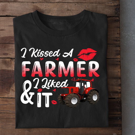 Valentine's Day Farmer T-shirt, I Kissed A Farmer I Liked It Red Tractor Gift For Farmer Lovers, Horse Riders, Equestrians