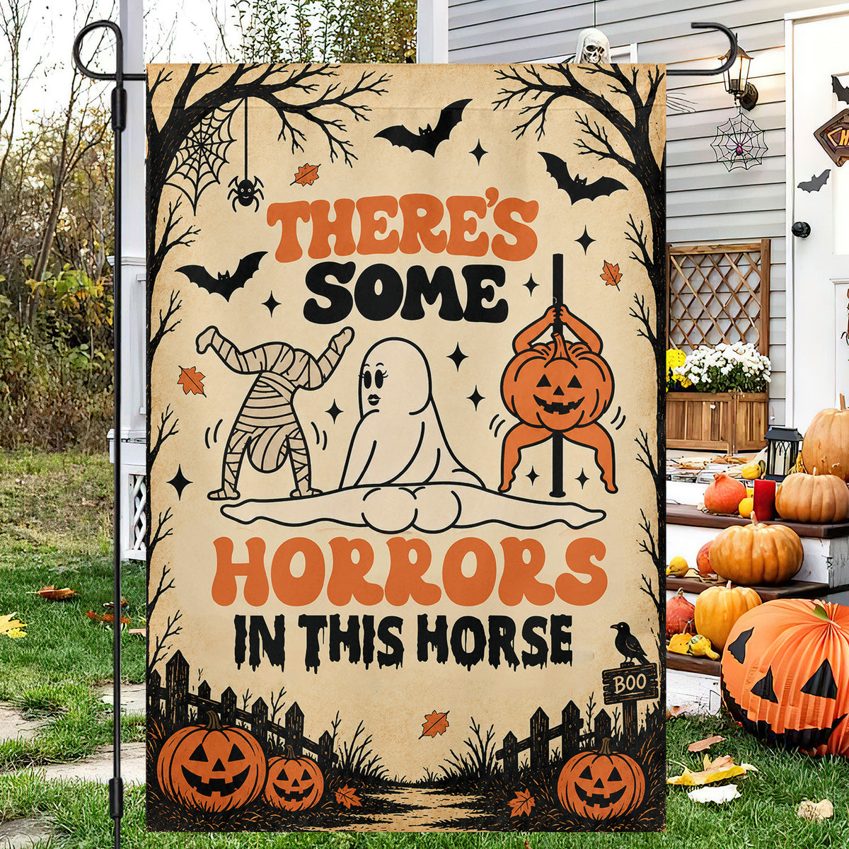 Funny Halloween Garden & House Flag, There's Some Horrors In This House Yard Flag Spooky Season Vintage Gift