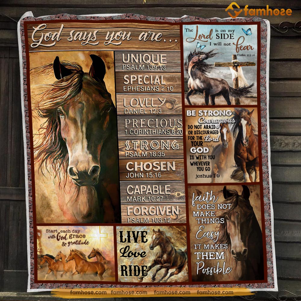 Horse Blanket, God Says You Are Unique Special Strong Horse Fleece Blanket - Sherpa Blanket Gift For Horse Lover