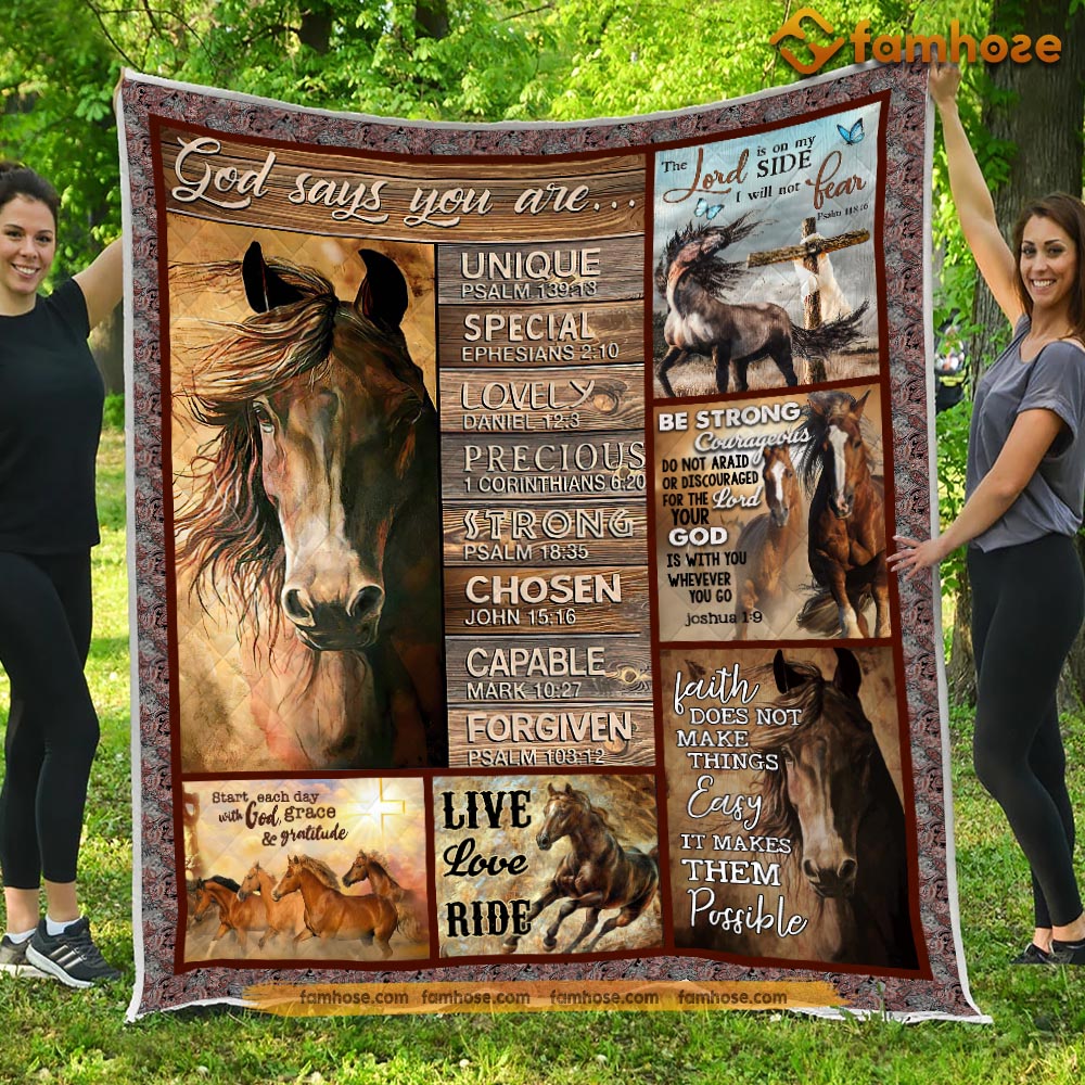 Horse Blanket, God Says You Are Unique Special Strong Horse Fleece Blanket - Sherpa Blanket Gift For Horse Lover