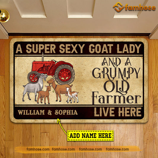 Personalized Goat Doormat, A Super Sexy Goat Lady Grumpy Old Farmer Live Here Gift For Goat Lovers, New Home Gift, Housewarming Gift, Goat Decor