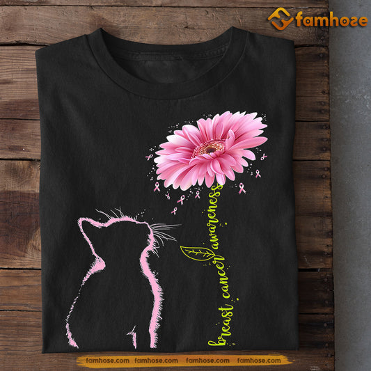 Cute Cat T-shirt, Cat And Sunflower, Gift For Cat Lovers Who Supports Breast Cancer Awareness