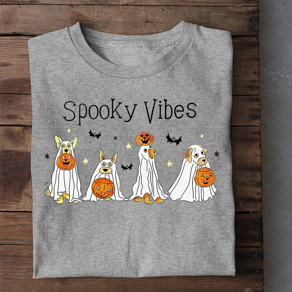 Halloween Dog T-shirt, Spooky Vibes Dogs With Pumpkin Lanterns, Gift For Dog Lovers, Dog Owners, Dog Tees