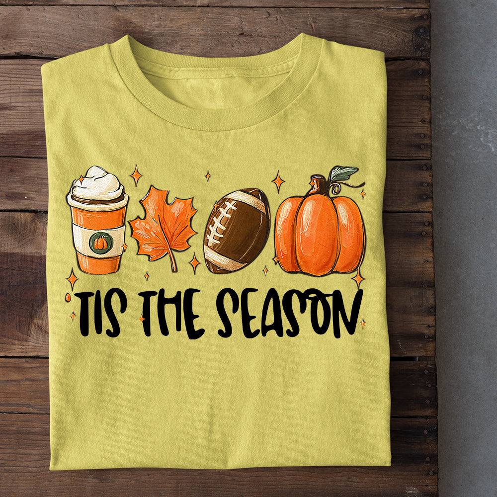 Thanksgiving Football T-shirt, Tis The Season Pumpkin Leaves Autumn Leaves, Thankful Gift For Football Lovers