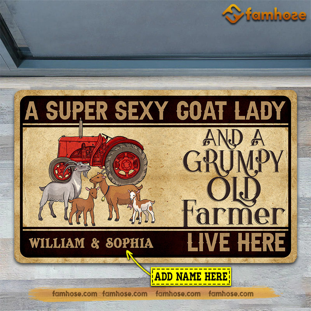 Personalized Goat Doormat, A Super Sexy Goat Lady Grumpy Old Farmer Live Here Gift For Goat Lovers, New Home Gift, Housewarming Gift, Goat Decor