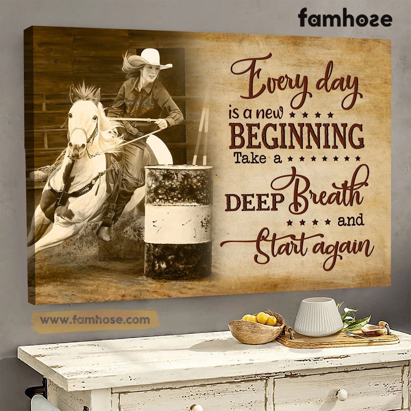 Barrel Racing Poster/Canvas, Everyday Is A New Beginning Take A Deep Breath And Start Again, Barrel Racing Canvas Wall Art, Poster Gift For Barrel Racing Lovers