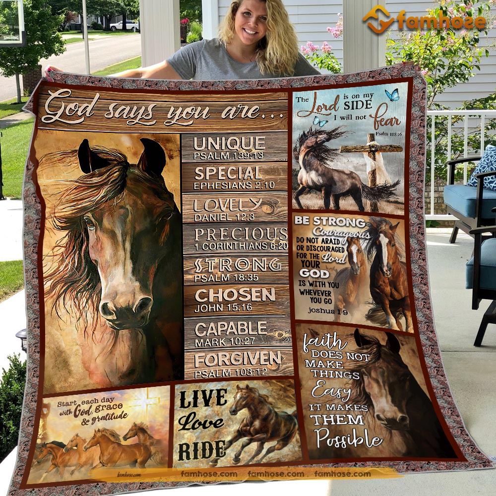 Horse Blanket, God Says You Are Unique Special Strong Horse Fleece Blanket - Sherpa Blanket Gift For Horse Lover