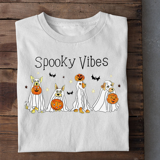 Halloween Dog T-shirt, Spooky Vibes Dogs With Pumpkin Lanterns, Gift For Dog Lovers, Dog Owners, Dog Tees