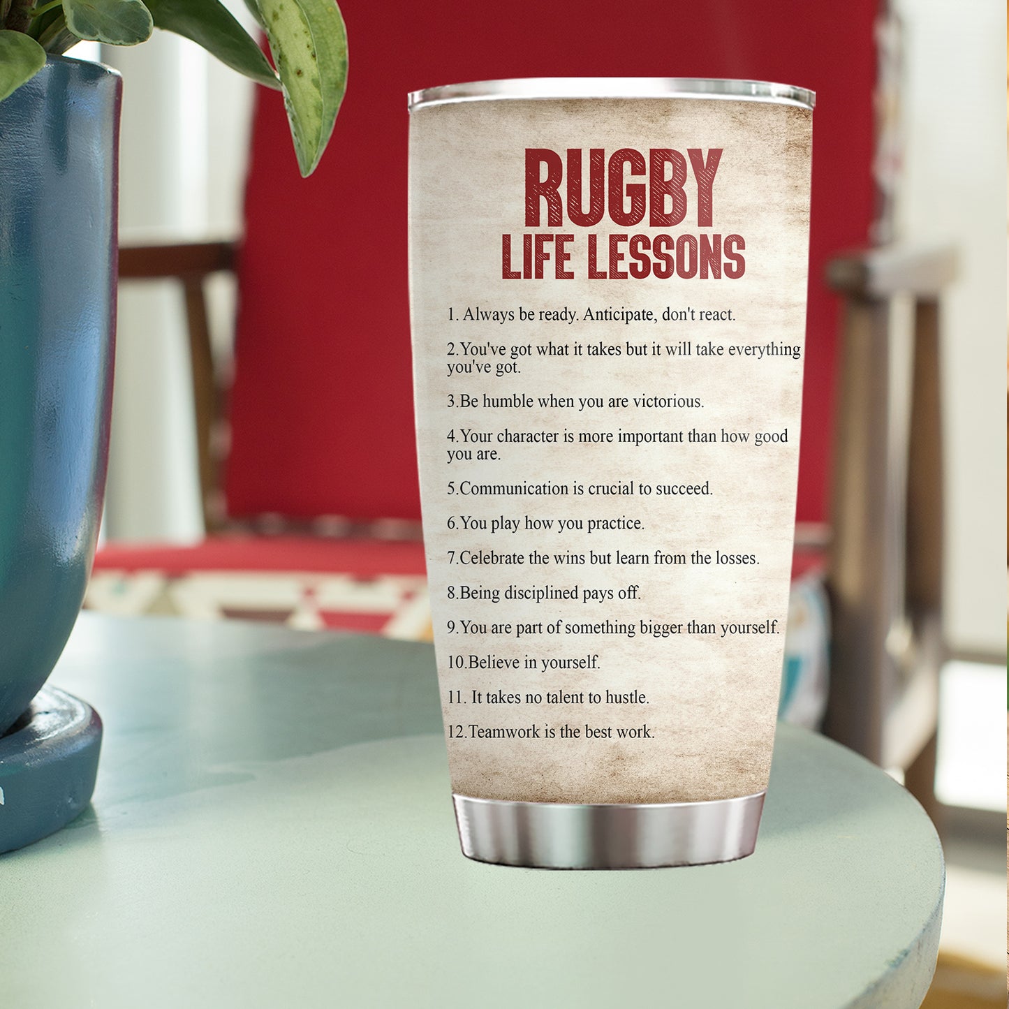 Personalized Rugby Boy Tumbler, Rugby Life Lessons, Sports Stainless Steel Tumbler, Travel Mug Tumblers Gift For Rugby Lovers