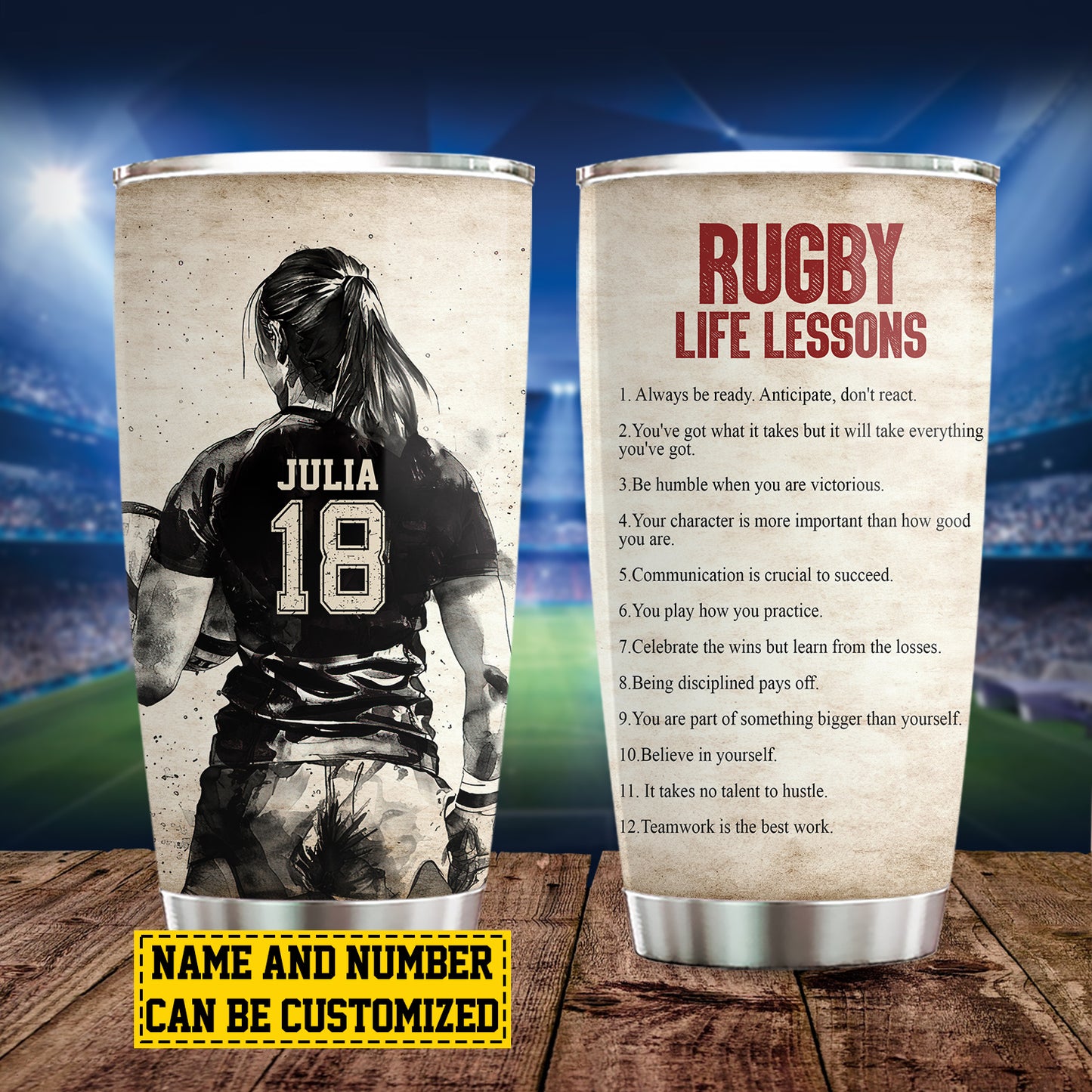 Personalized Rugby Girl Tumbler, Rugby Life Lessons, Sports Stainless Steel Tumbler, Travel Mug Tumblers Gift For Rugby Lovers