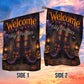 Vintage Halloween Welcome My Pretties Garden & House Flag, Witch Legs Yard Flag Spooky Season Gift For Witch Lover