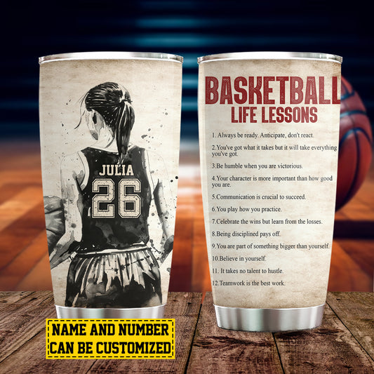 Personalized Basketball Girl Tumbler, Basketball Life Lessons, Sports Stainless Steel Tumbler, Travel Mug Tumblers Gift For Basketball Lovers