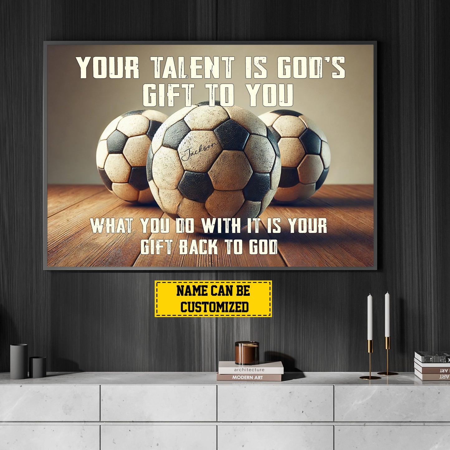 Personalized Soccer Canvas Painting, Your Talent Is God's Gift To You, Sports Quotes Wall Art Decor, Poster Gift For Soccer Lovers, Soccer Players